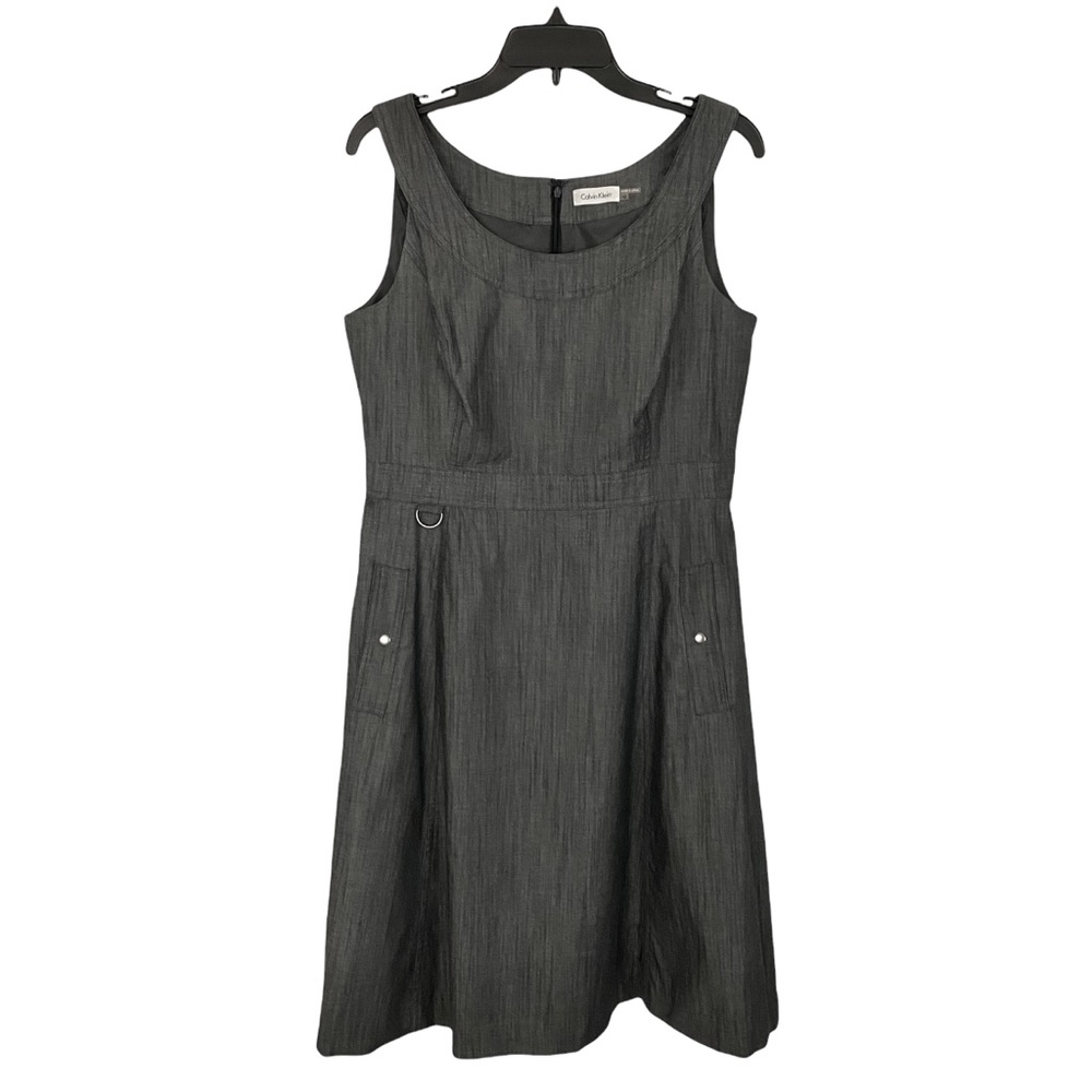 CALVIN KLEIN | Gray Sleeveless Casual Career A-Line Dress w/ Pockets